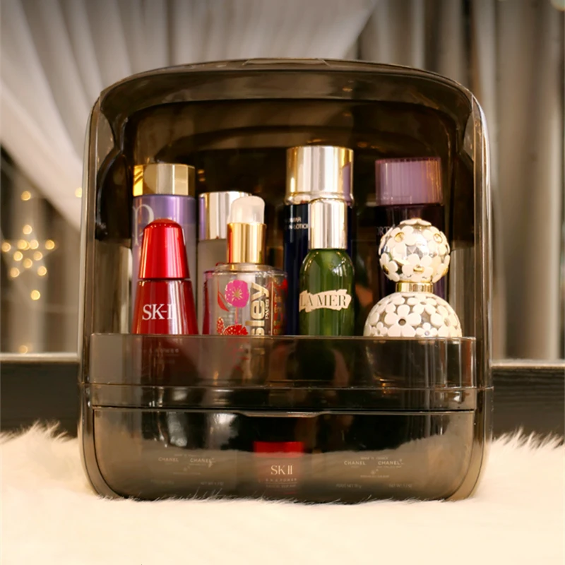 Модная черная коробка для хранения косметики двойная дверь Пыленепроницаемая