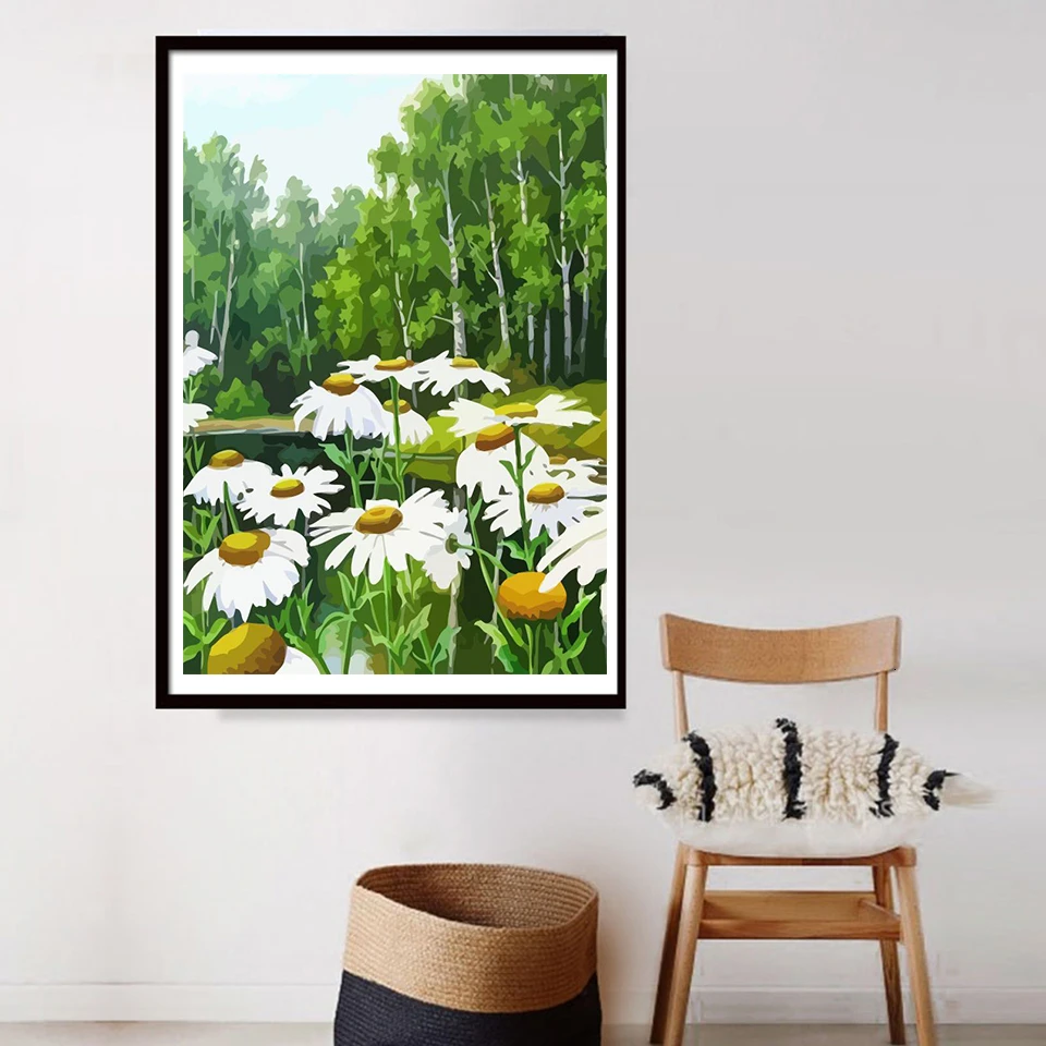 AZQSD Краски по номерам для взрослых цветок DIY Unframe украшения Раскраска Дейзи