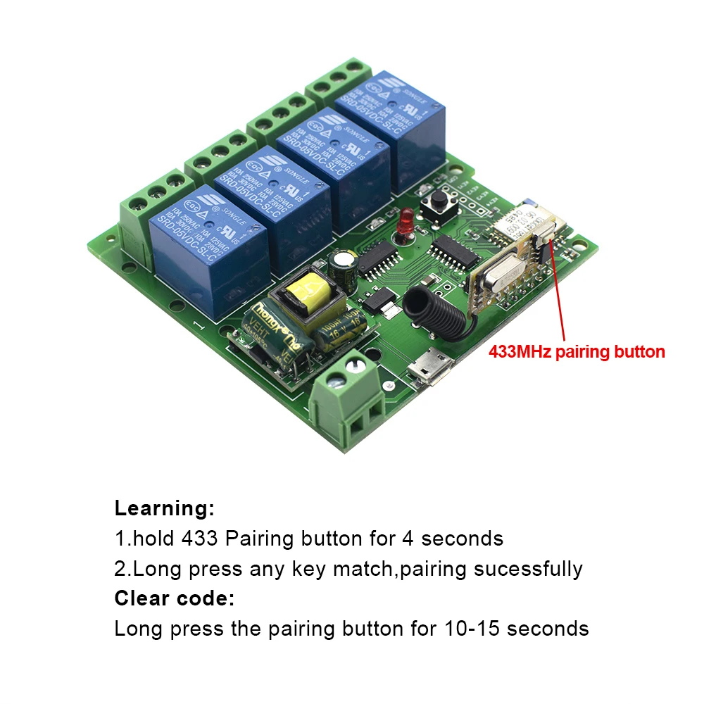 

eWeLink Smart Home Wireless Wifi Switch Module 4CH DC 5V 32V 250V RF 433MHz Receiver Compatible With Smart Voice Alexa