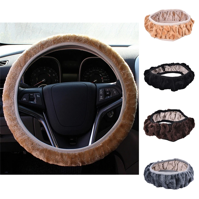

1Pc Long Plush Warm Fur Car Steering Cover Woolen Handbrake DIY Car Accessory
