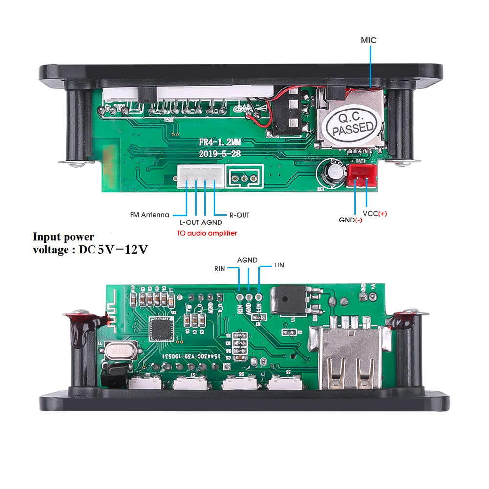 Color Screen Wireless Bluetooth 5.0 MP3 WMA Decoder Board Module DC 5V 12V USB SD/TF AUX FM Call Recording Audio For Car DIY |