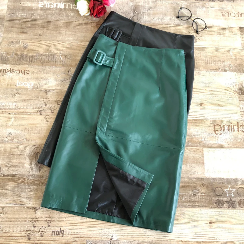 

Autumn New Spring Designer genuin leather pencil skirt High Quality women's elegant leather skirts B337