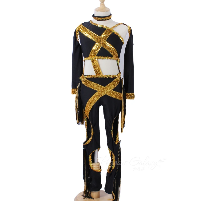 

Children'S Modern Jazz Dance Costumes Gold Sequins Tassel Split Two-Piece Suit Adults Stage Outfit Performance Wear DNV13601