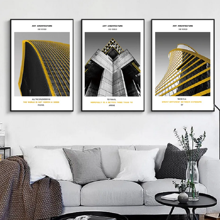 Скандинавская черно желтая архитектурная Картина на холсте постеры и принты