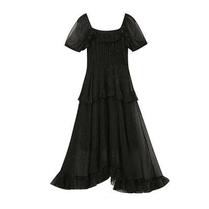 

Elegant Midi Dress Women Short Sleeve Casual Beach One Piece Dress Korean Fairy Vintage Party Strap Dress Female 2021 Summer