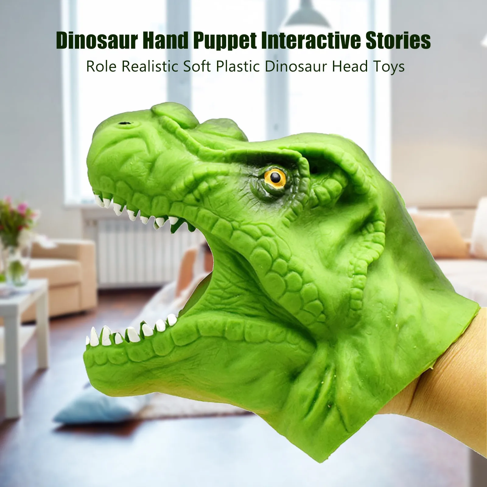 

Realistic Dinosaur Hand Puppet Children & Adults Educational Interactive Soft Plastic Animal Head Toys for Kids Holiday Gift