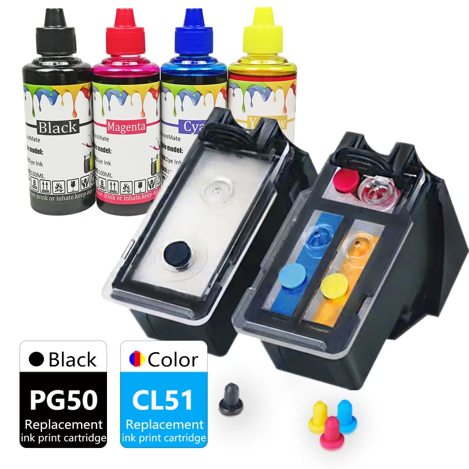 

PG50CL51 PIXMA MP150 MP160 MP170 MP180 MP450 MP460 Printer Ink Cartridge Replacement for Canon Inkjet PG50 CL51 XL