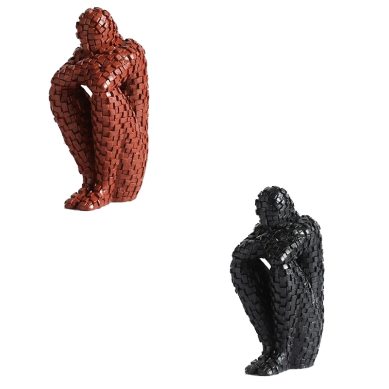 

2x Mosaic Character Resin Sculpture Lonely Person Creative Decoration Personality Wine Cabinet Decoration Black & Red