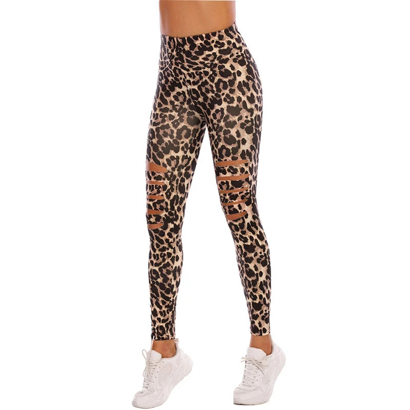 

Ladies Autumn Leggings Leopard Printed Breathable Hollow Out High Waist Fashion Slim Female Fitness Leggings