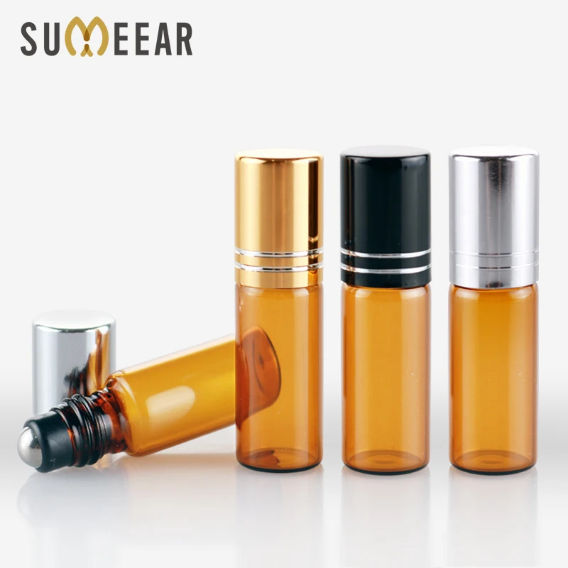 

5 мл янтарная Стекло флакон духов с надевание крышки сверху бутылок с эфирными маслами многоразовый флакон для духов, косметичка для путеше...