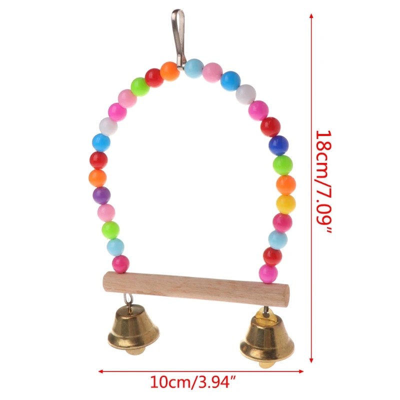 

Natural Wooden Birds Perch Parrots Hanging Swing Cage With Colorful Beads Bells