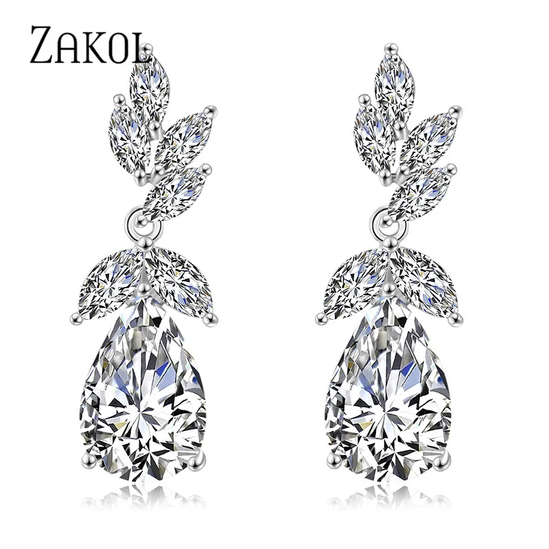 Элегантные серьги подвески ZAKOL в виде Золотой ветки капли воды Свадебная