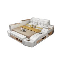 genuine leather multifunctional massage bed frame nordic camas ultimate bed led light bluetooth speaker safe