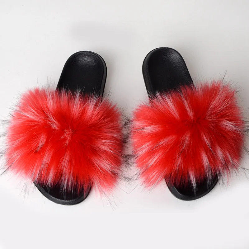 

Women Summer Faux Fur Slippers Furry Fox Fur Sandals For Woman Indoor Shoes 2021 Fuffy Plush With Fur Slides Ladies Slide