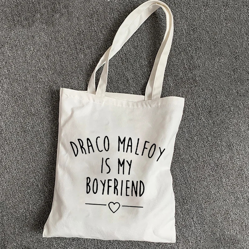 

Dracuo Malfoy-мой бойфренд, сумка для покупок с буквенным принтом, холщовая хлопковая Экологически чистая сумка, складная сумка-тоут, многоразова...