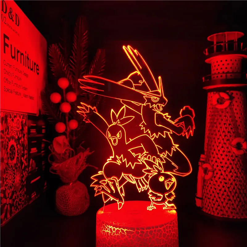 

Pokemon Torchic Blaziken Combusken 3D ANIME LAMP Led 7 Color Changing Nightlights Pokemon Sword and Shield Lampara