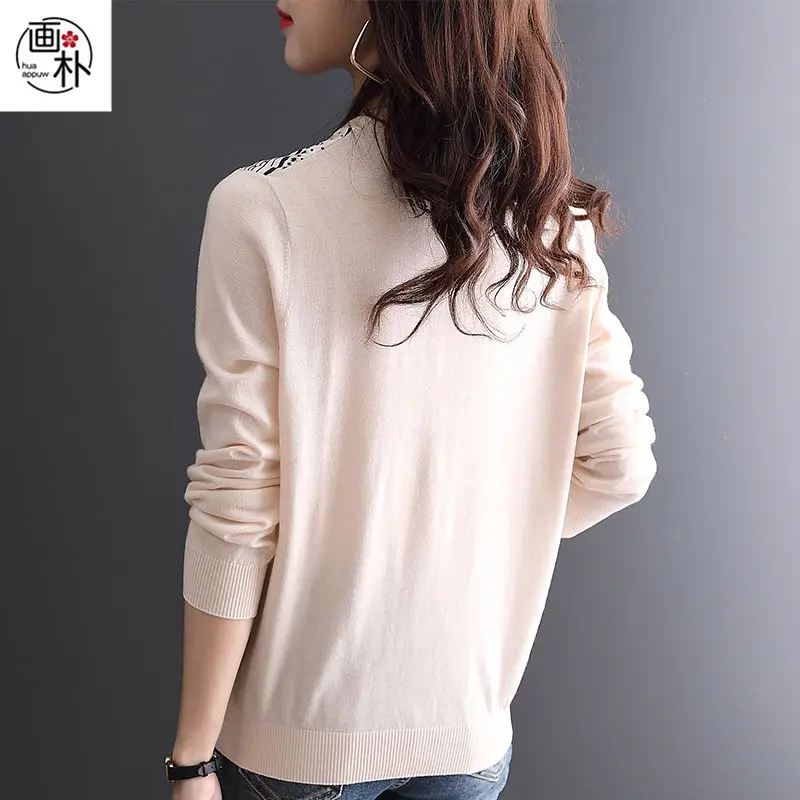 

Printed chiffon stitching knitted cardigan women's 2020 autumn new loose round neck single-breasted top tide