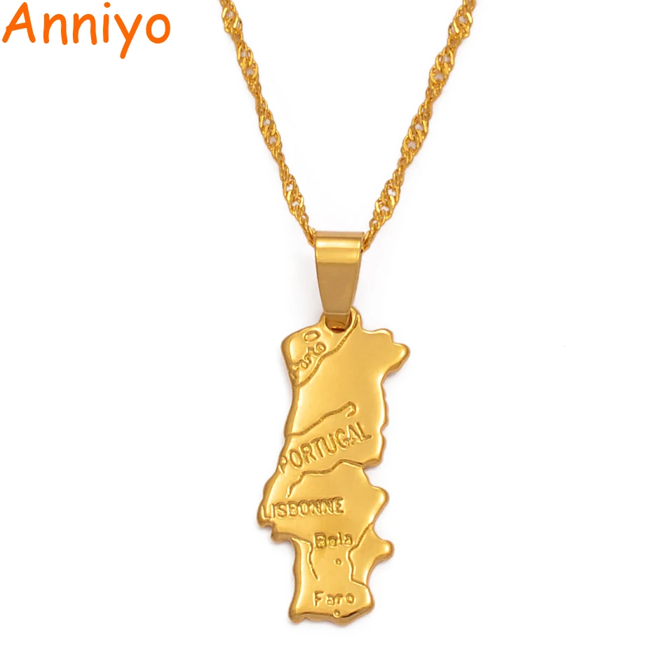 Anniyo карта Португалии Кулон & ожерелье цепочка для женщин Золотой Цвет ювелирные