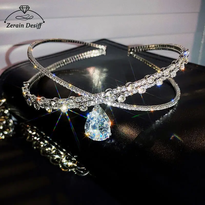

High-end Luxury Super Flash Rhinestone Necklace Clavicle Chain Female Headdress Dual-purpose Neck Jewelry