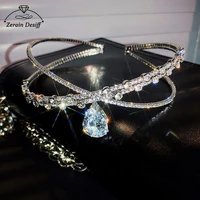 high end luxury super flash rhinestone necklace clavicle chain female headdress dual purpose neck jewelry