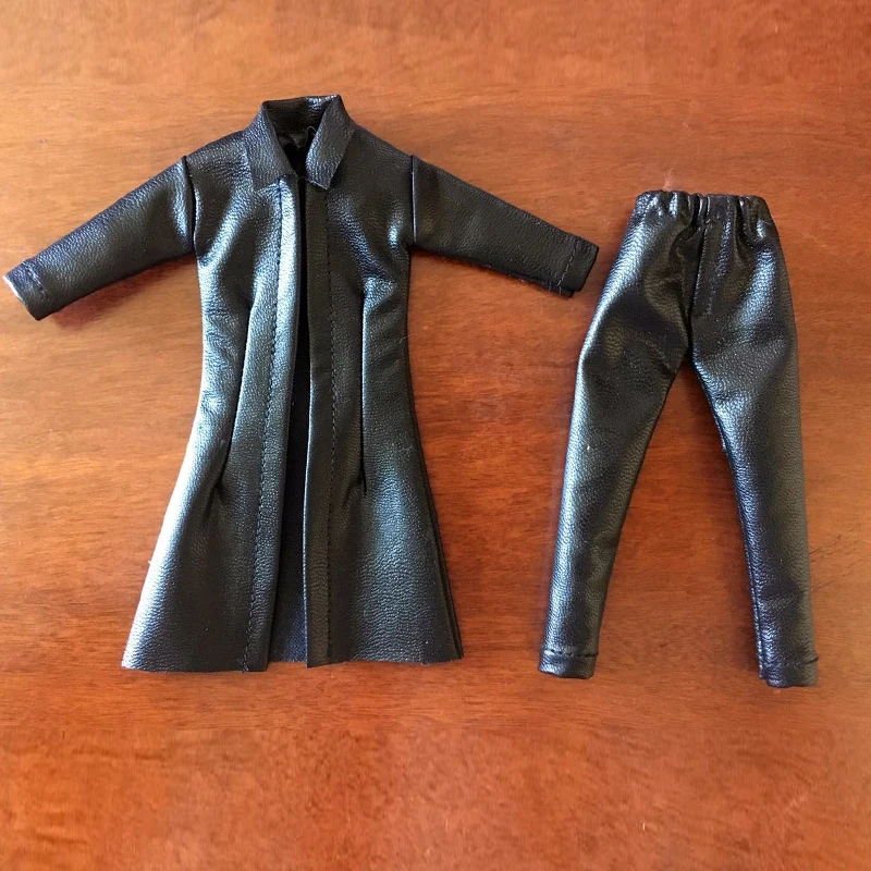 Black Color 1/12 Scale Female/Male Windbreaker Two-piece suit Leather Trench Coat Pants Model for 6 inches Action Figure