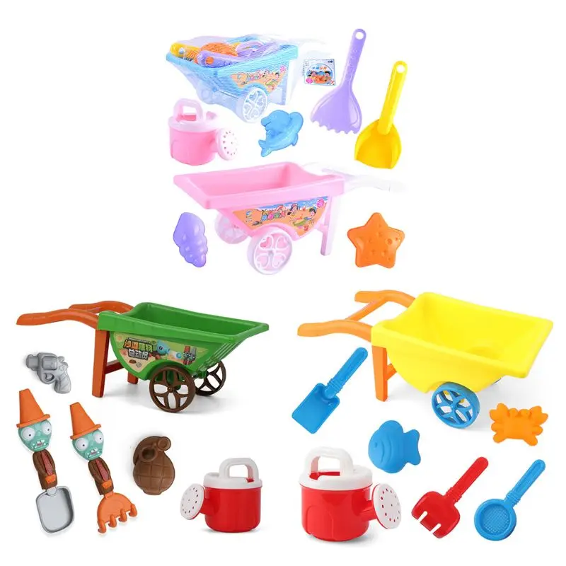 

7 Pcs Wheelbarrow Beach Toys for Kids Summer Sand Toys for Building Sand Castles Molds