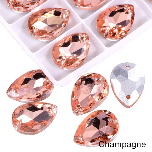 Champagne 24 шт. 13x18 мм каплевидные стразы, стеклянные пришитые стразы, высокое качество, хрустальные стразы для шитья одежды B3671 - Цвет: Champagne