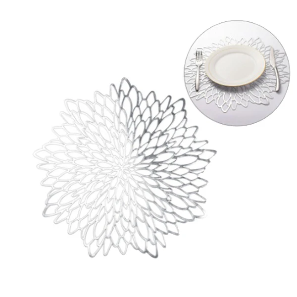 

8 Pcs Coaster Table Mats PVC Hollowed-Out Table Placemat Non-Slip Mats Coffee Tea Place Mats Kitchen Decor,Silver