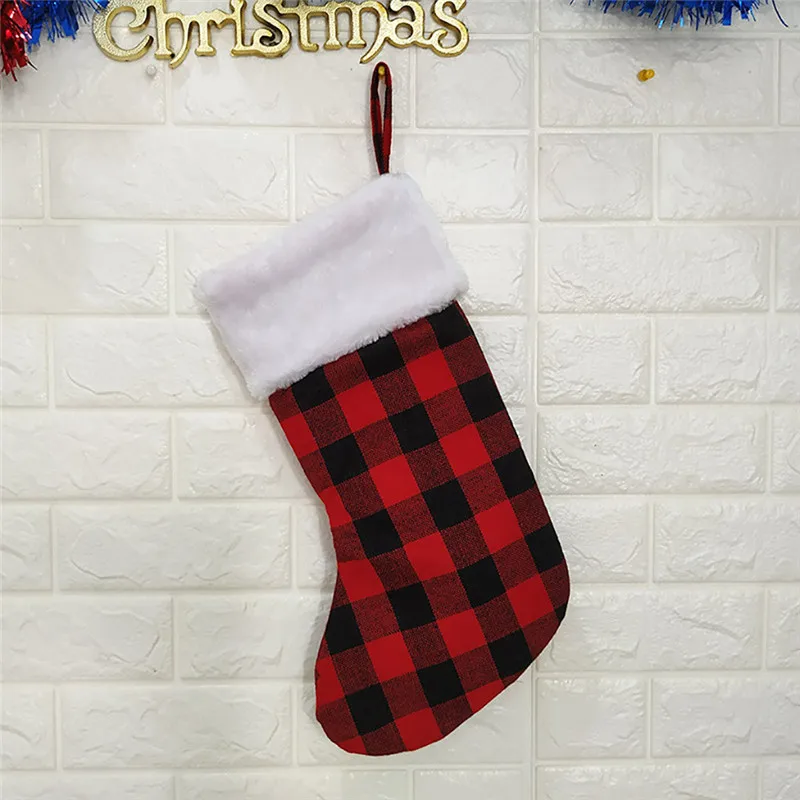 Рождественские Мини чулки клетчатая плюшевая манжета Декор Подарочный мешок