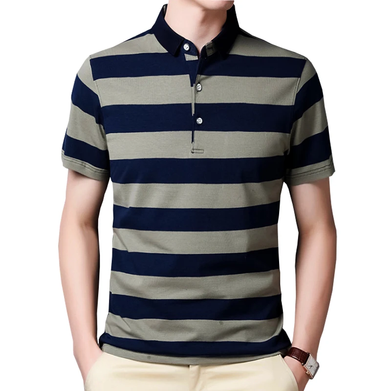 Рубашка-поло мужская в полоску хлопок повседневная майка однотонная брендовая