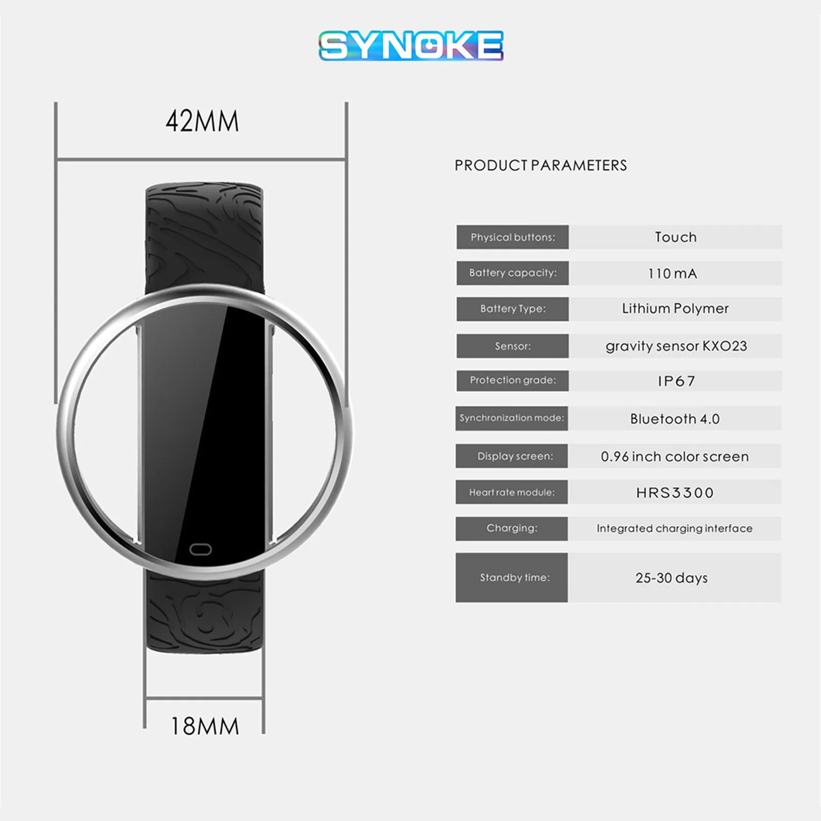 

SYNOKE Smartwatch Color Screen Remote Control Photo Information Push Smart Bracelet Customerizable watch face Smart Bracelet