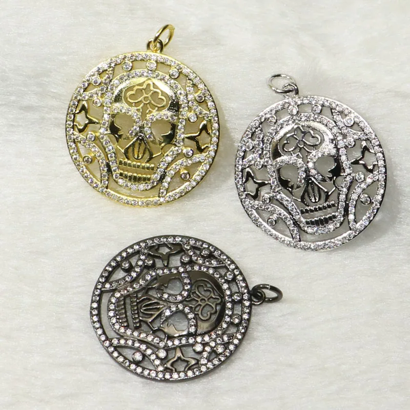 4 шт Череп медаль кулон ожерелье смесь цветов призрак подарок для леди круглый 50218