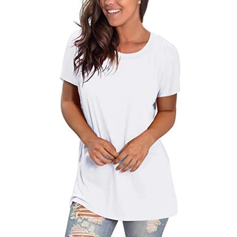 

Summer Women's T-Shirt Solid Color Round Neck Loose Casual Pure Cotton Comfortable Sports Short-Sleeved Shirts Multicolor