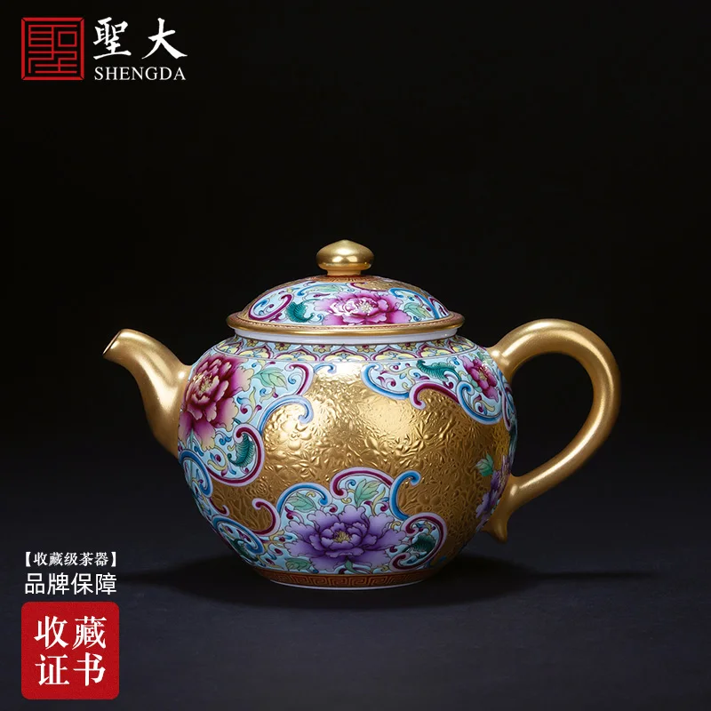 

Керамика и рисунком «кунг-фу» чайник ручной росписью эмалью из синтетической ткани золотой цветок чайник с узором заварочный чайник Цзиндэ...