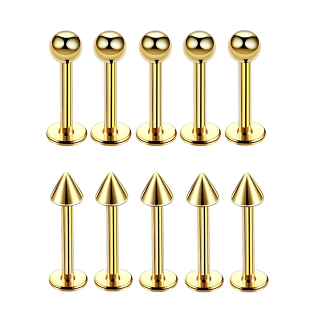 Лабрет кольца пирсинг губы 5 шт./лот 16G хирургическая сталь золотого цвета из