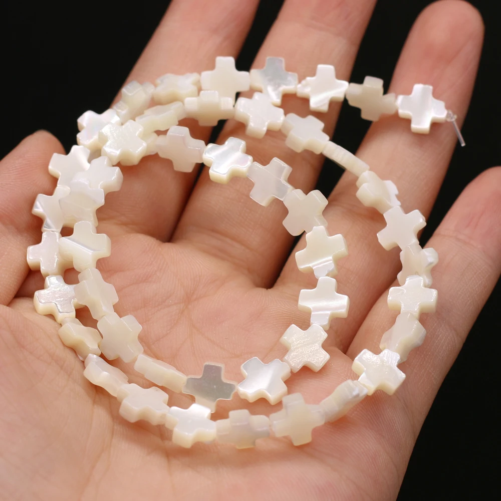

New Natural Shell Mother of Pearl Carving Cross shape Beads for DIY Jewelry Making Necklace Bracelet 1 Strand Length 38cm