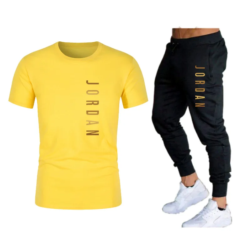 

2021 Hot-Selling Summer T-Shirt Pants Set Casual Brand Fitness Jogger Pants T Shirt Hip Hop Fashion Men's Tracksuits