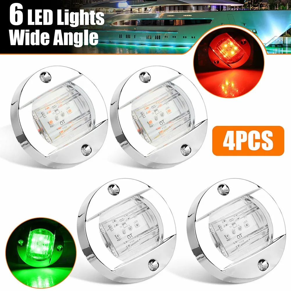 

4PCS Navigation 6 Led Marine Bow Boat 12V Yacht Pontoon Bright Lights Red Green LED Navigation Light Red Green