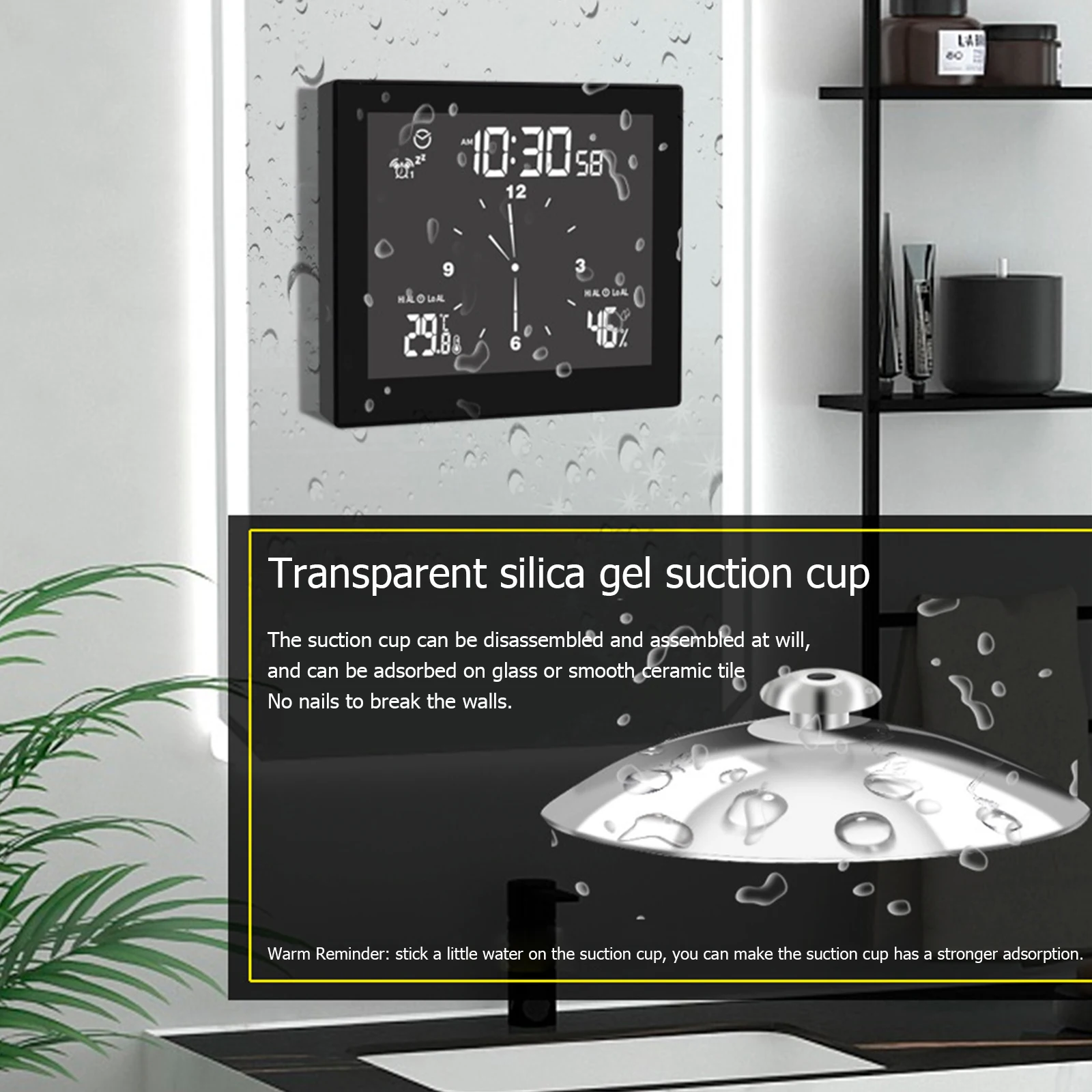 Цифровые настенные часы для ванной и душа работающие от аккумулятора ЖК дисплей