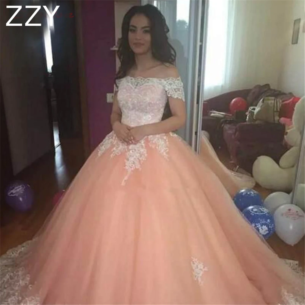 Кружевное бальное платье Quinceanera с открытыми плечами Тюлевое для выпускного