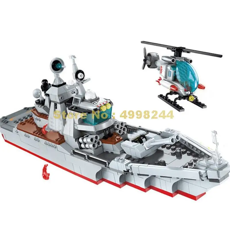 539 шт. военный Разрушитель корабль боевой вертолет 4 строительные блоки кирпичи