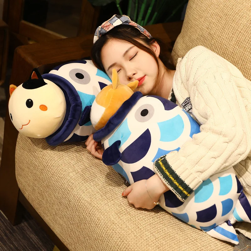 

New Hot 1pc 55cm-120cm Arrival Funny Fish Eat Cat Long Pillow Soft Stuffed Animals Fish Plush Toys Cute Cat Toys For Children