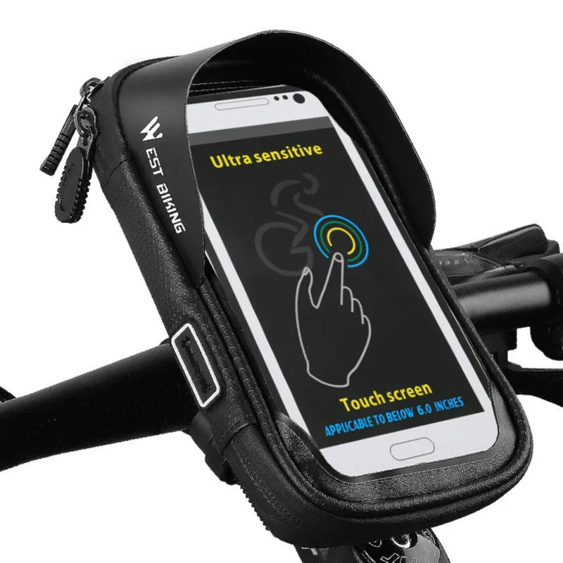 

Cycling Bike Head Mobile Phone Waterproof Rain proof touch screen mobile phone bag for bicycles Bag Screen Phone Case For 6.2in