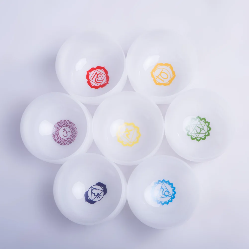 

Chakra colored crystal bowl music bowl sheepskin stick meditation playing bowl playing instrument Yoga