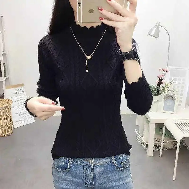 

Женский свитер Y2K, корейская мода, элегантная вязаная однотонная водолазка, пуловеры с переплетением, Базовые трикотажные изделия, Traf