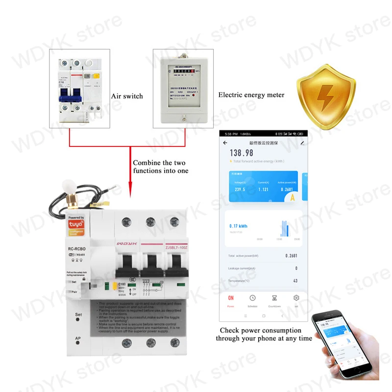3p 100A Wi-Fi контроль электроэнергии выключатель дистанционного управления с Alexa и