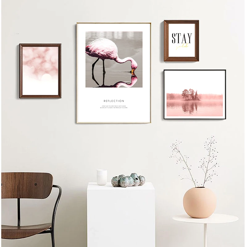 Настенная картина в скандинавском стиле с изображением фламинго розового пляжа