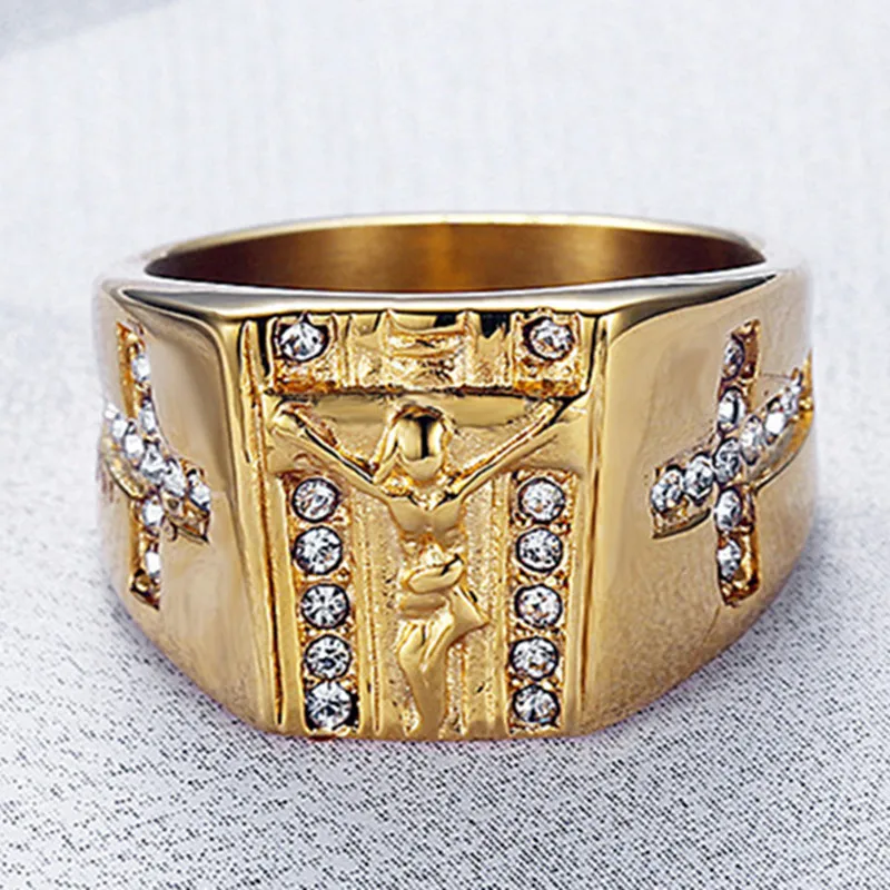 Размер США от 6 до 15 кубический цирконий крест Иисус кольцо для мужчин и женщин
