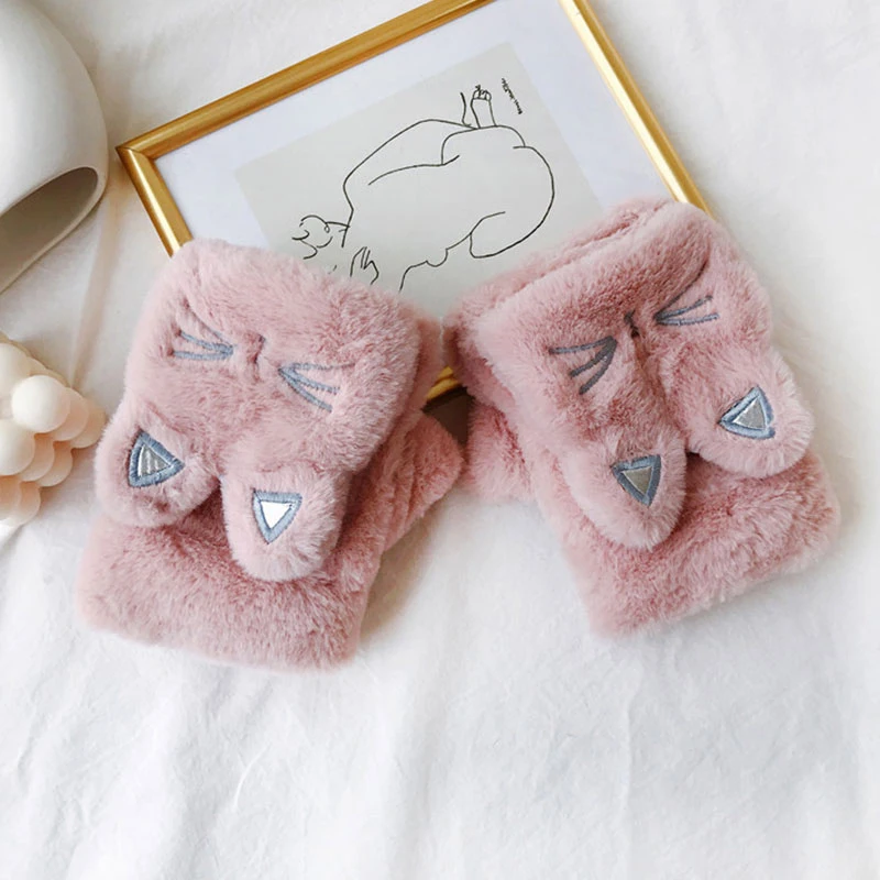 

Cartoon Plush Flip-Top Gloves Women Ornaments Cute Soft Cat Clamshell Gloves Plush Gloves Warm Thick Decorative Gloves Sweet