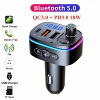 2021 bluetooth 5 0 fm transmitter car mp3 player wireless handsfree car kit qc3 0 pd dual usb quick charge 7 color led backlit